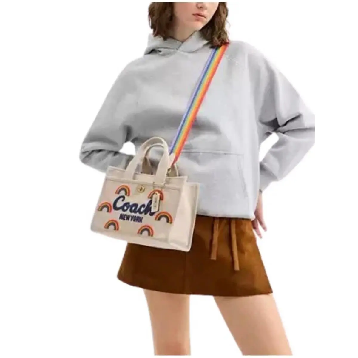 Coach Pride Collection Tote Bag Rainbow Canvas Crossbody Handbag Beige Multi