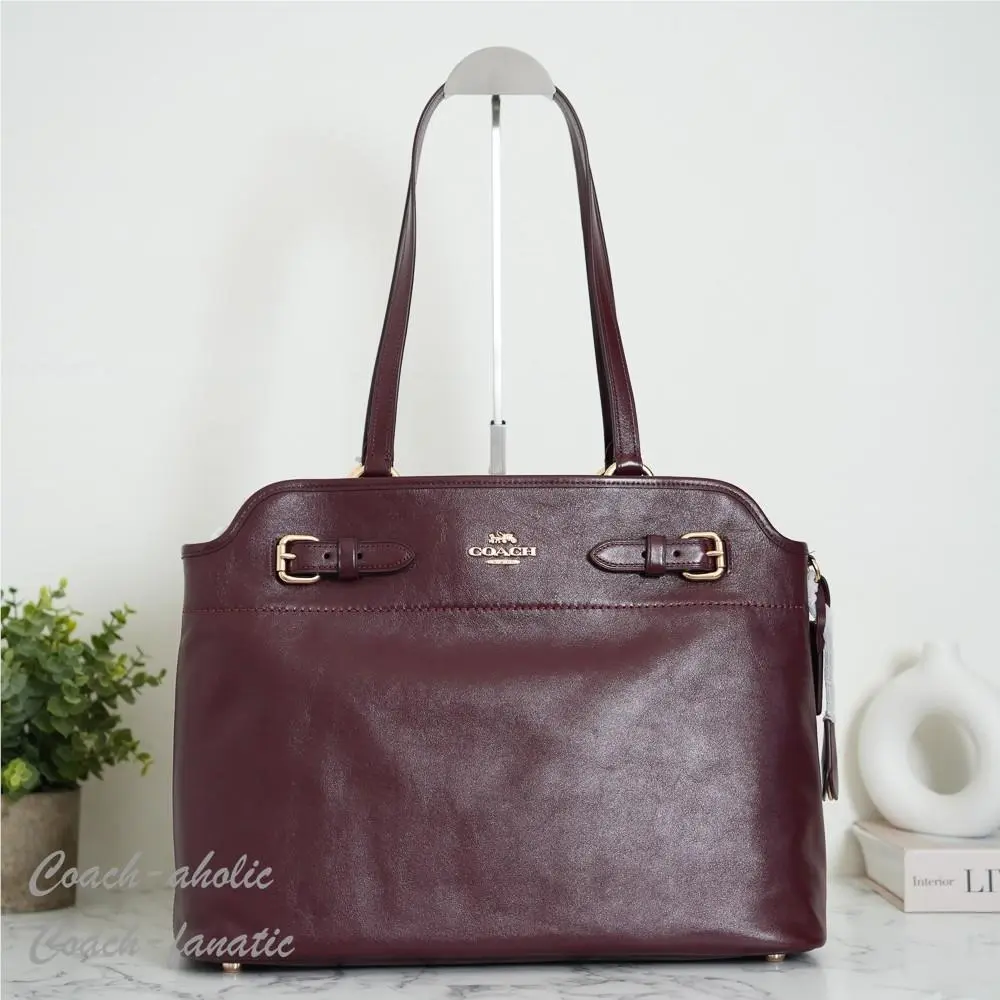 Coach CCZ07 Easton Tote Bag in Shiny Smooth Leather Gold/dark Wine