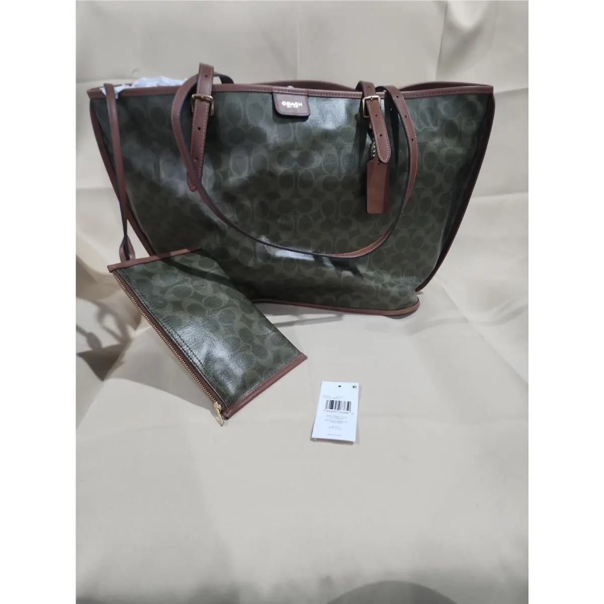 Signature Taxi Tote 2pc Bag W Dust Bag Small Purse Large Bag Olive Green by Coach