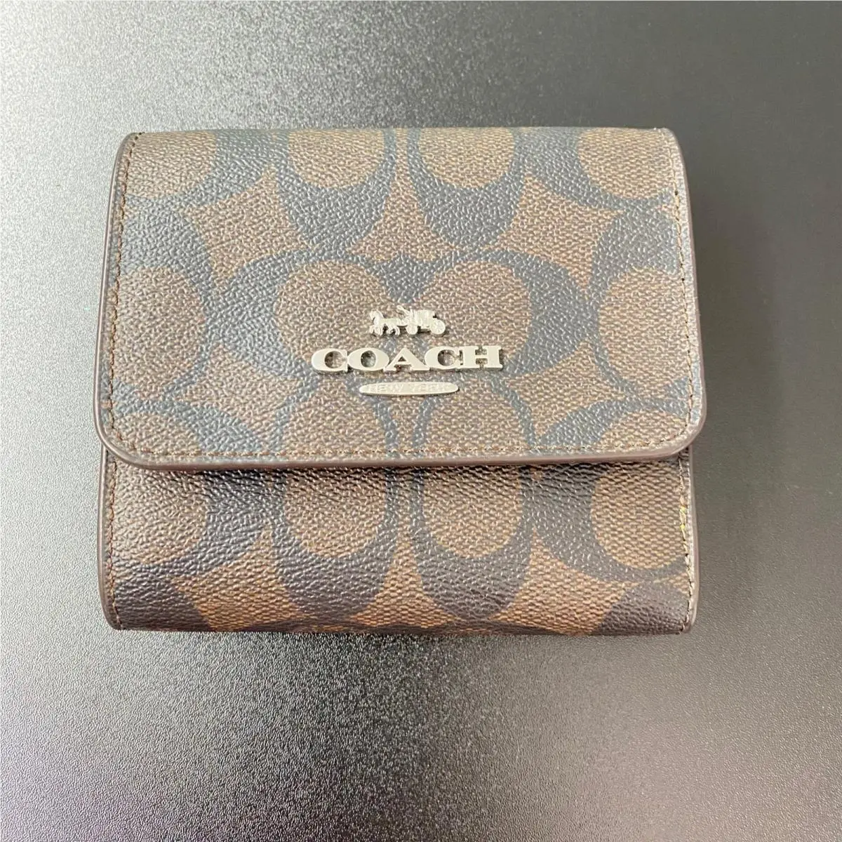 Coach Womens Trifold Wallet Small Brown Signature Canvas Iris Multi CL472