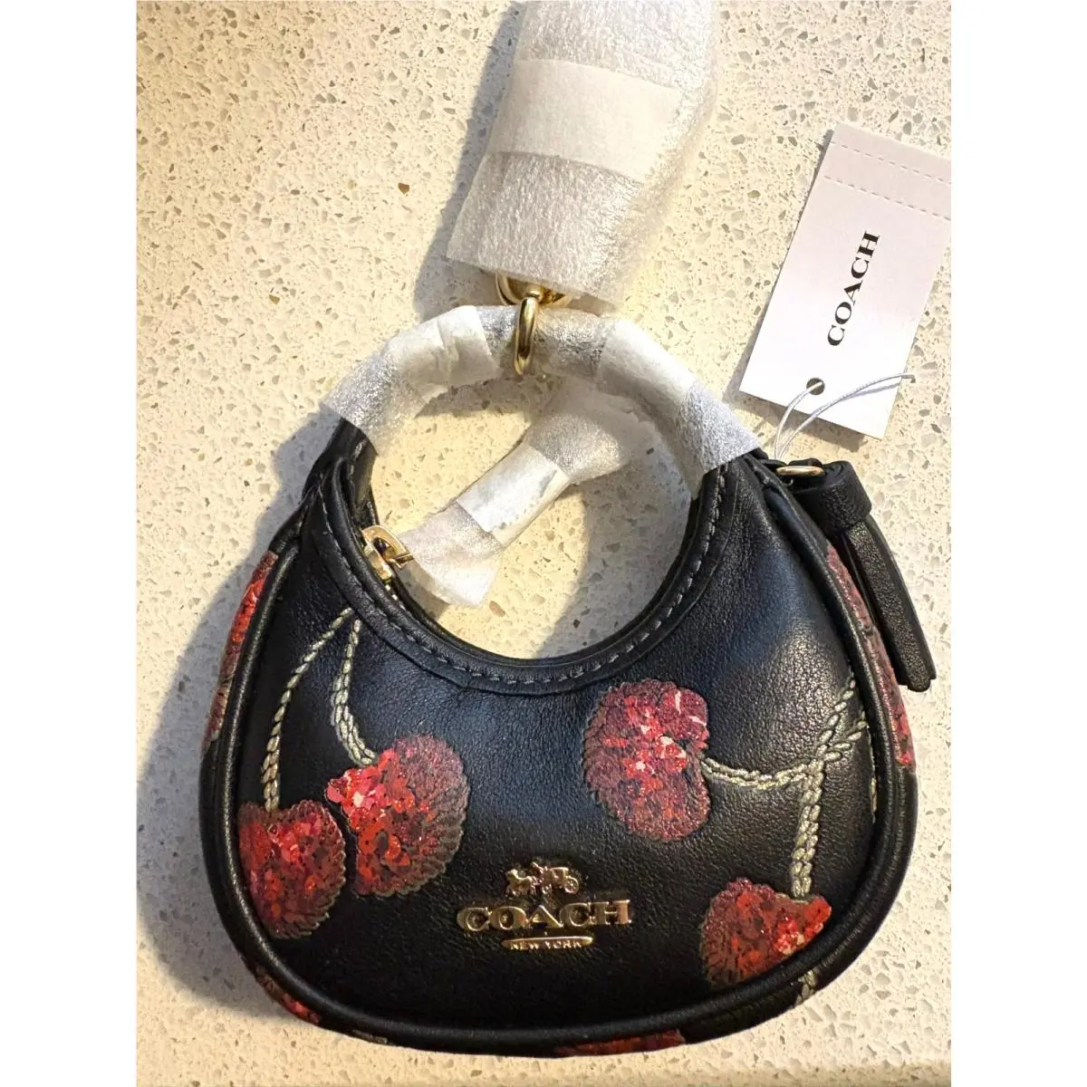 Coach Mini Carmen Bag Charm Keyring Key Fob Cherry Cherries Print CDB52