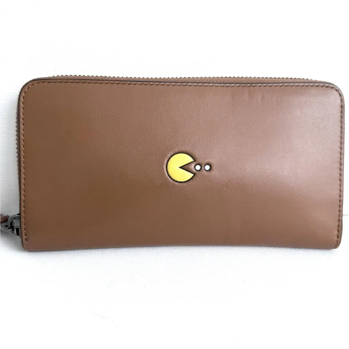 Coach X Pac-man Leather Accordion Zip Around Wallet F55736 Saddle Limited