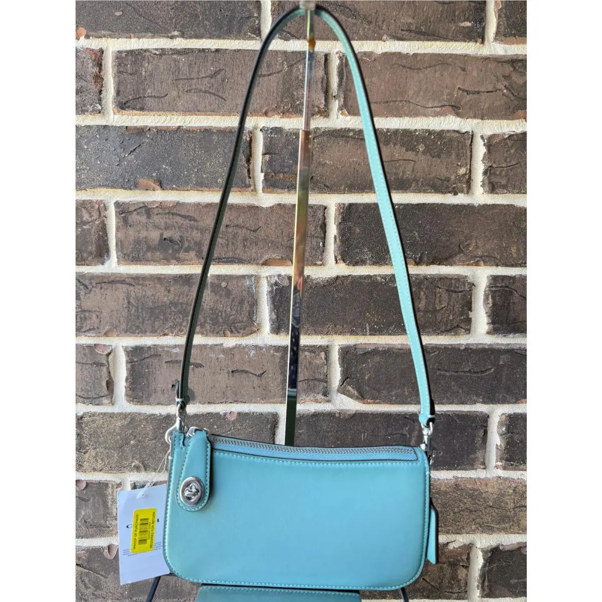 Coach Penn Glovetan Leather Silver Aquamarine Shoulder Bag Blue CM581