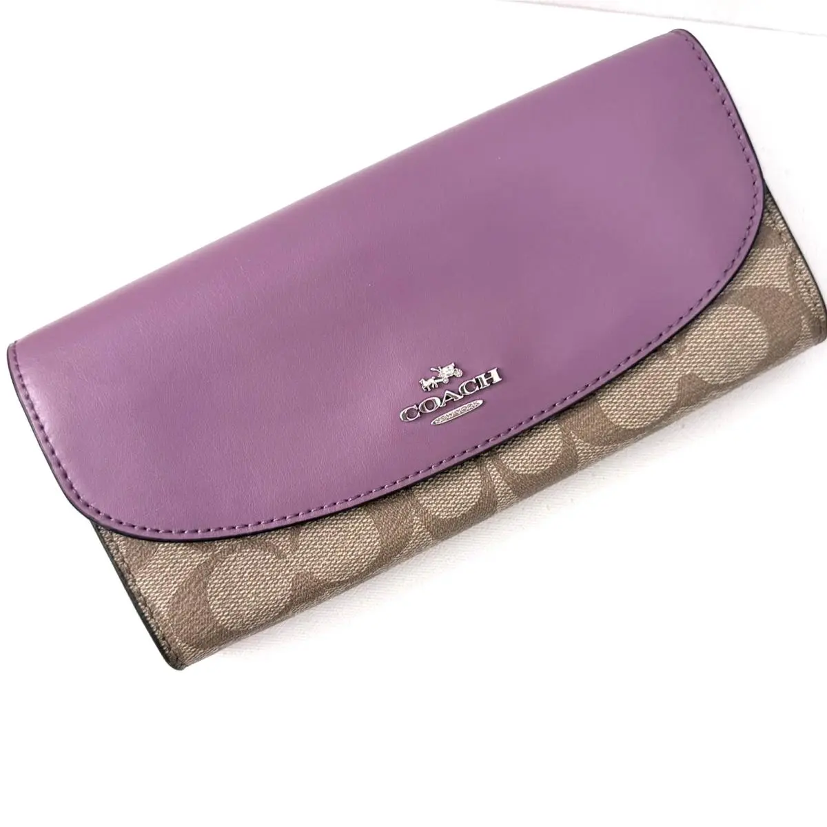 Coach Slim Envelope Wallet In Signature Canvas/leather Khaki Mauve F54022