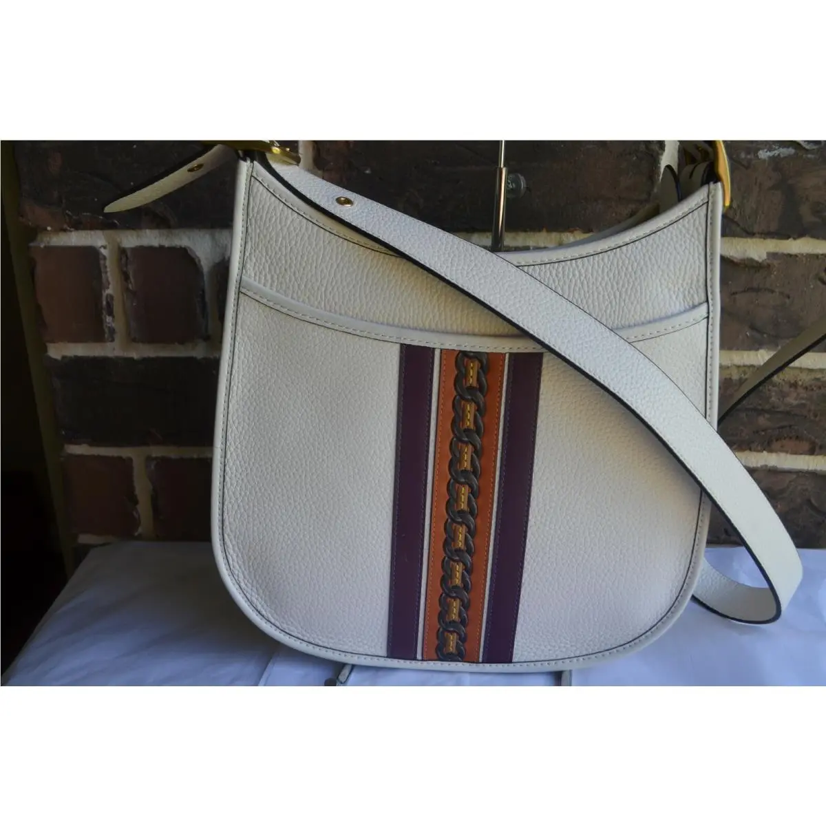 Coach Emery Varsity Stripe Pebble Leather 89122 Crossbody Chalk Multi