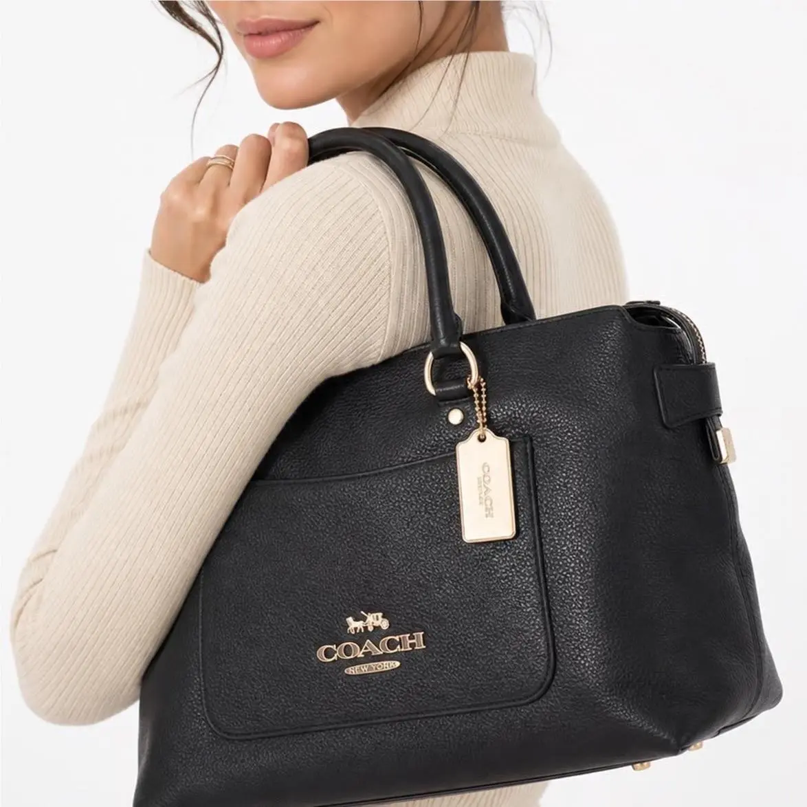 Coach Black Pebbled Leather Satchel Crossbody Bag Gold Hardware