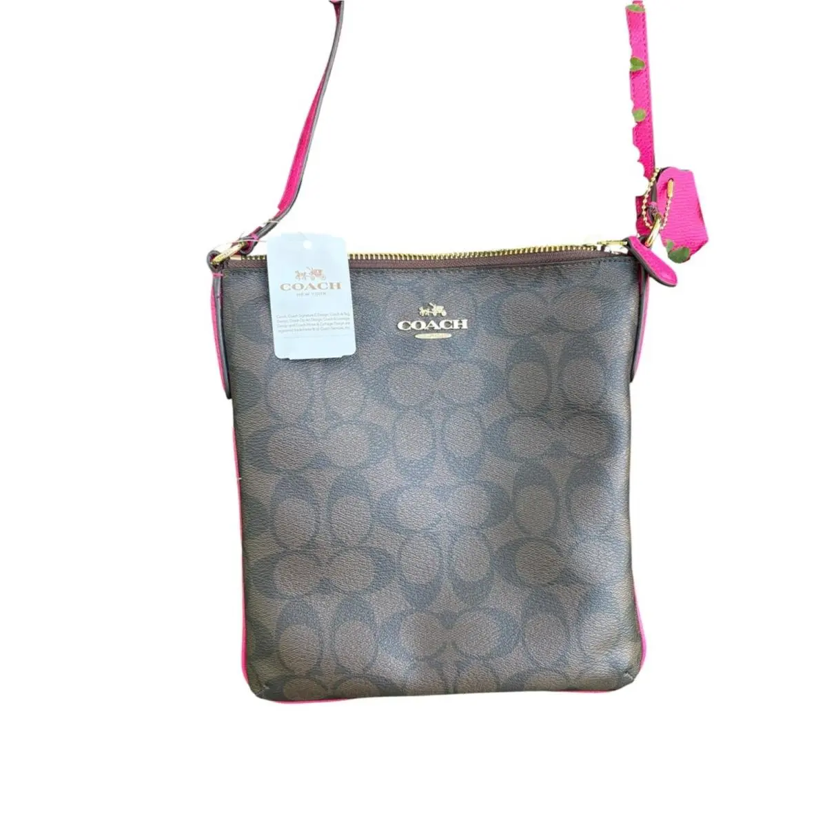 Coach North South Crossbody in Signature Brown Coated Canvas