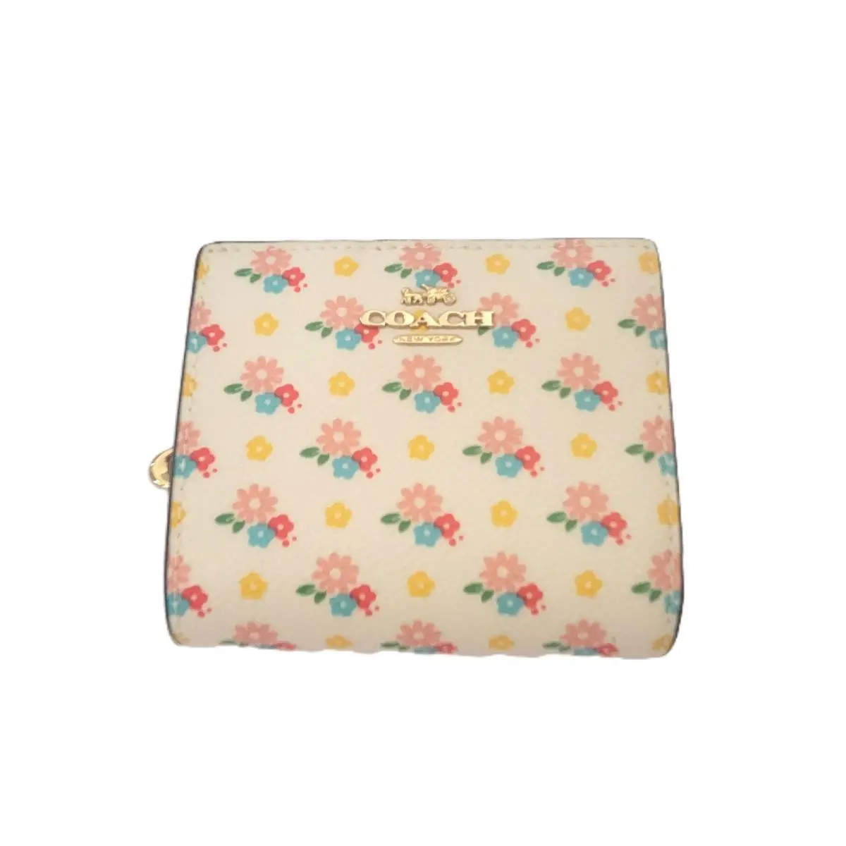 Coach CFA24 Snap Wallet Floral Print Chalk Multi Gold Small Clutch Coated Canvas
