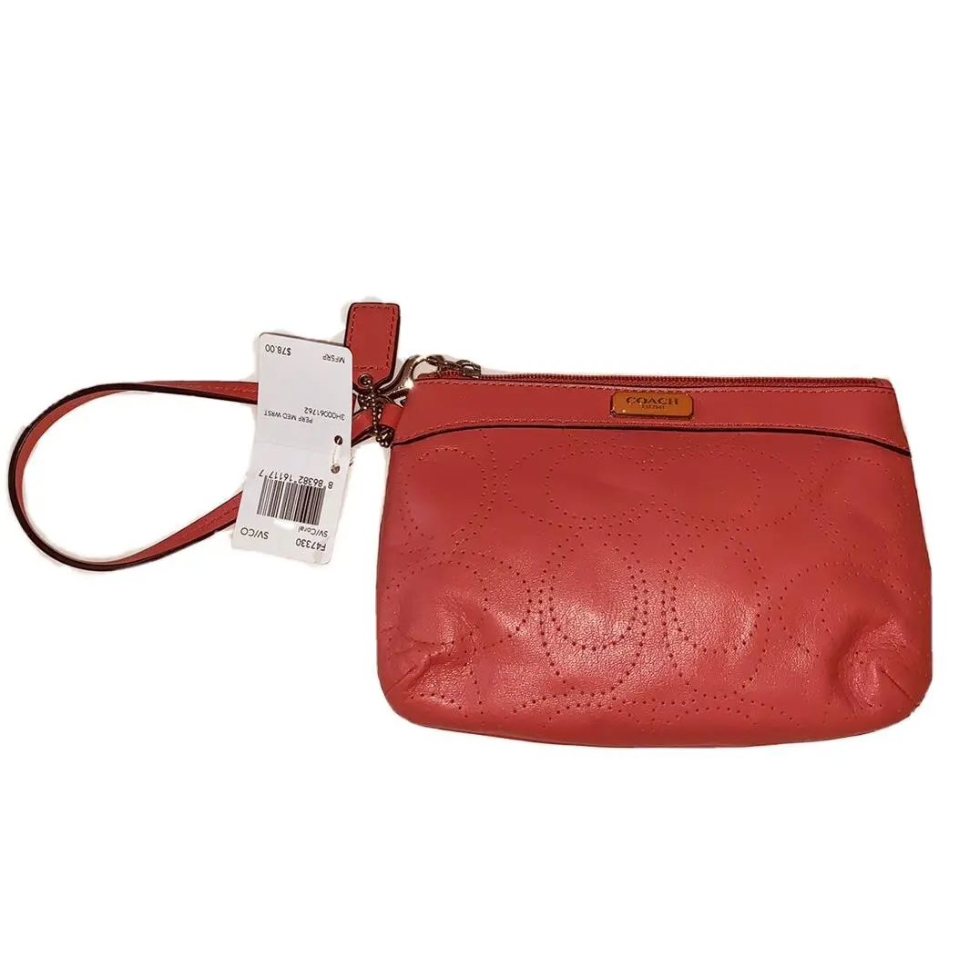 Coach Women`s L Leather Zip Wristlets- Pink