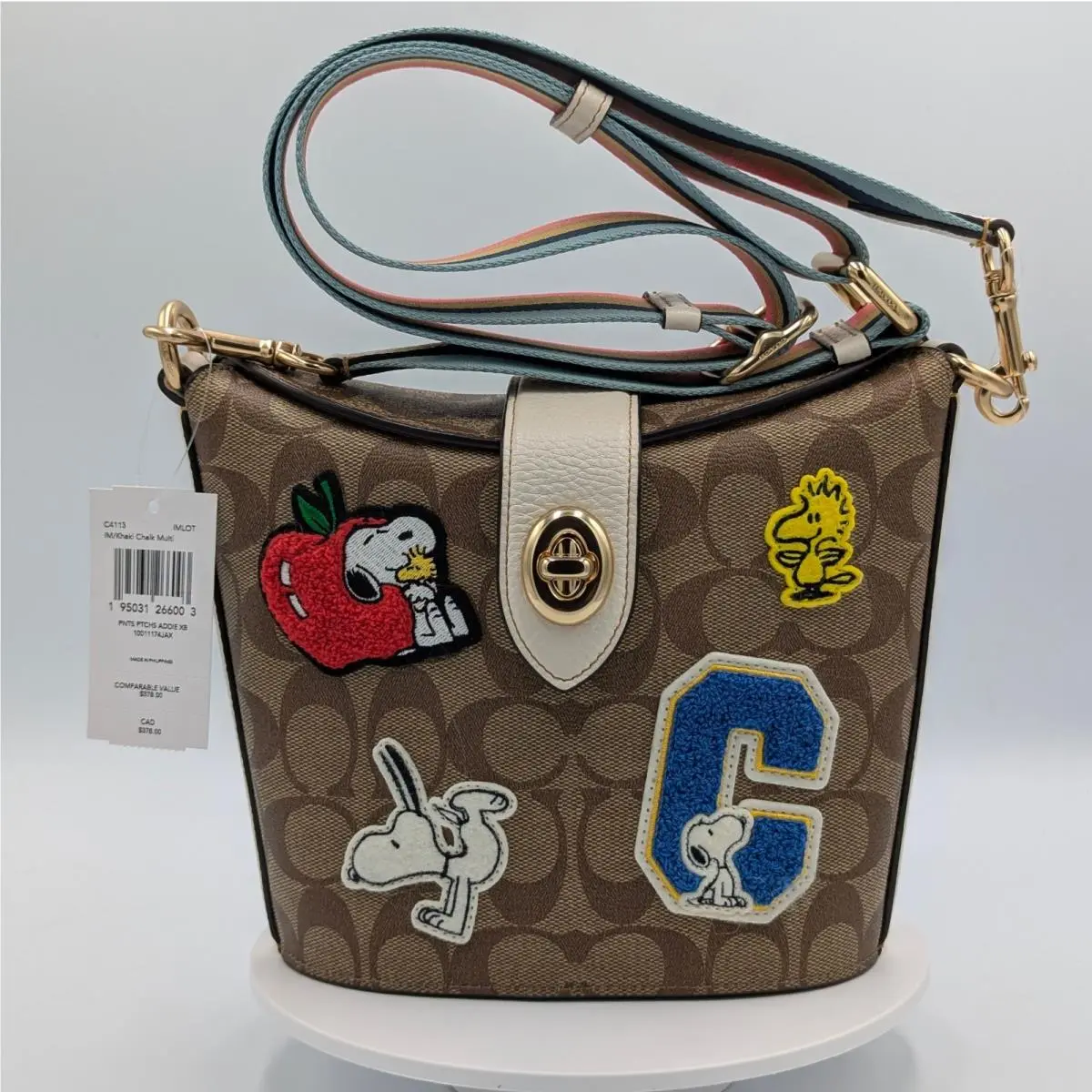 Coach Peanuts Addie Crossbody Signature Canvas Leather Varsity Patches C4113