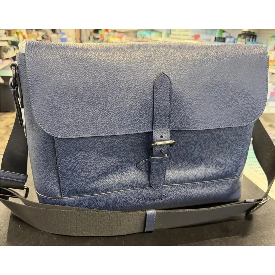 Coach Hudson Pebble Leather Blue Messenger Bag