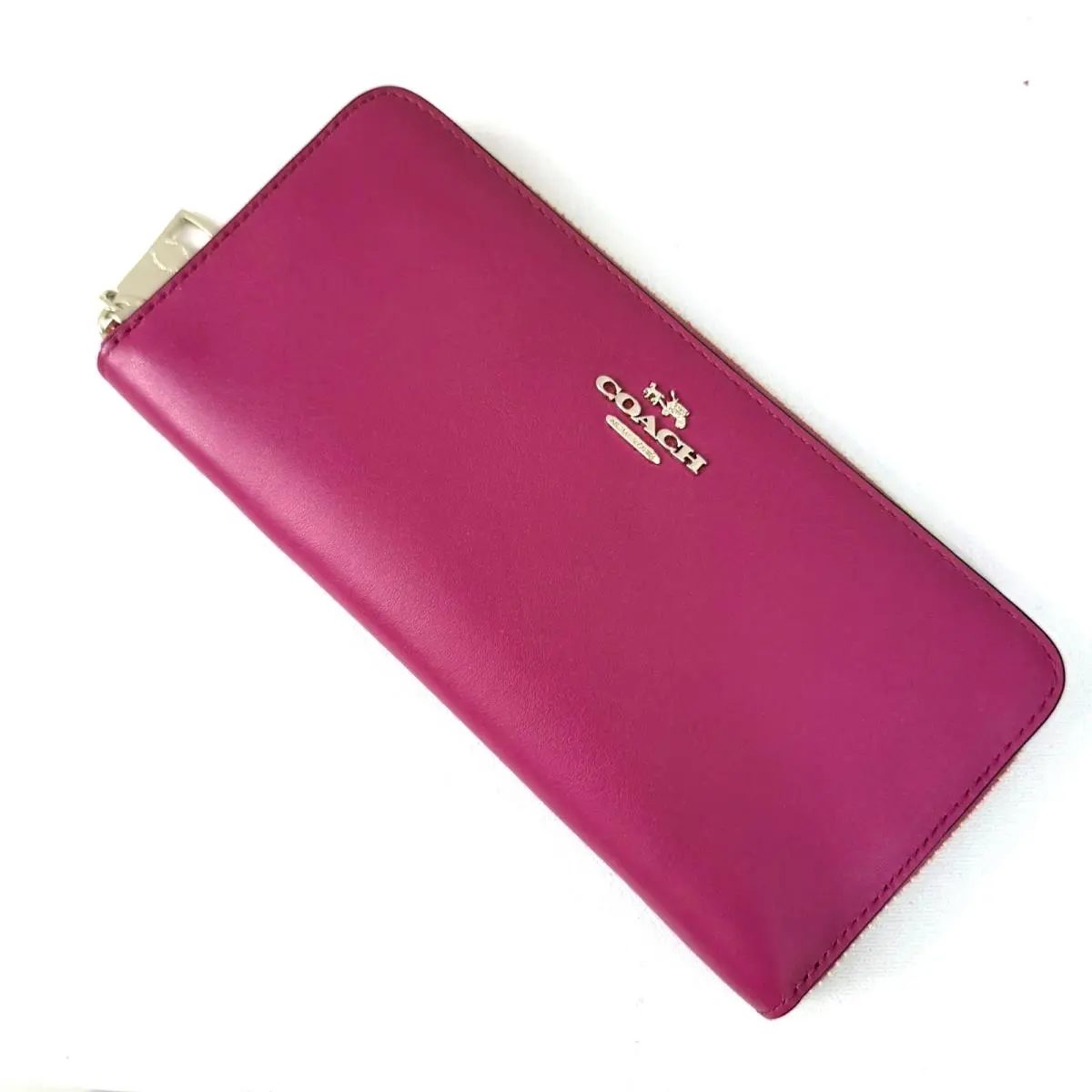 Coach Slim Accordion Zip Around Leather Wallet 53707 Deep Pink Cerise