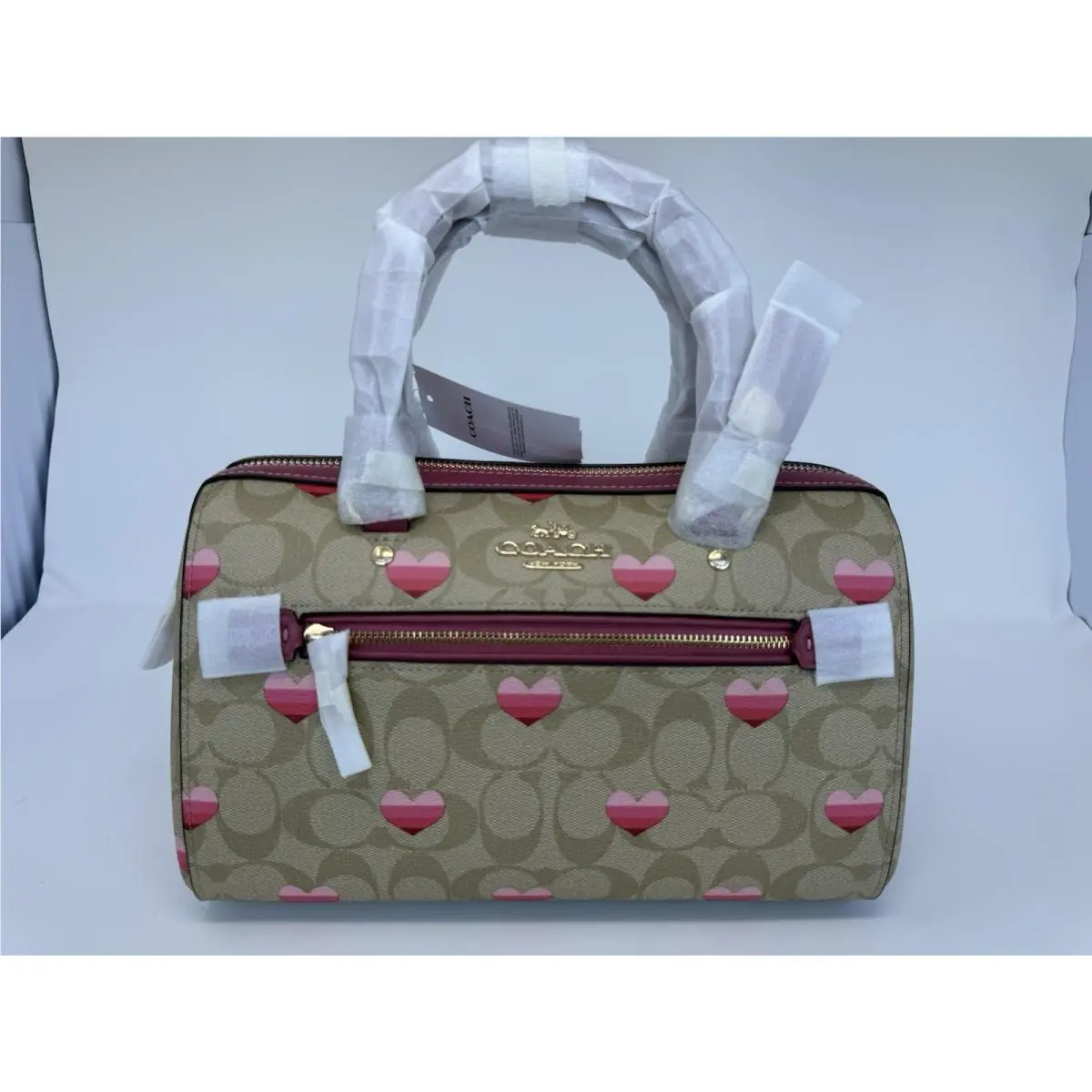 Coach Rowan Medium Satchel In Signature Canvas-stripe Heart Print