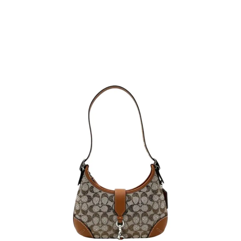 Coach Hamptons Hobo Bag In Crystal Signature Jacquard- Silver/burnished Amber
