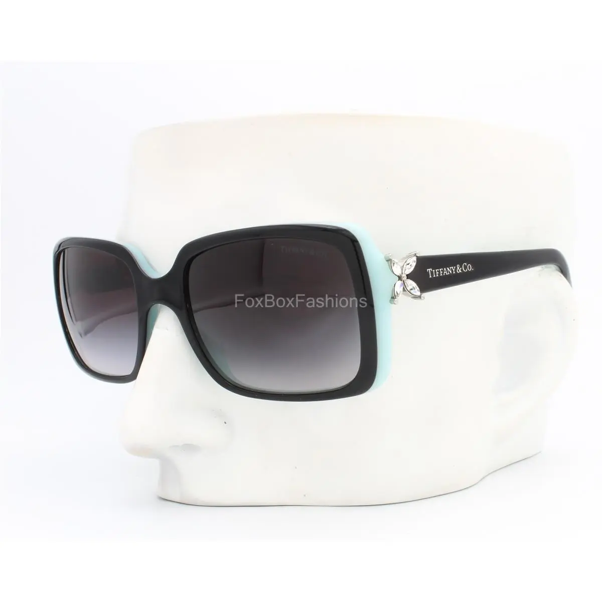 Tiffany Sunglasses Black on Blue Clear Swarovski Crystals TF4047B 8055/3C W/case