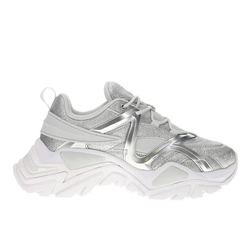 Fila Electrove 3 Metallic Lace Up Womens Silver Sneakers Casual Shoes 5RM02667