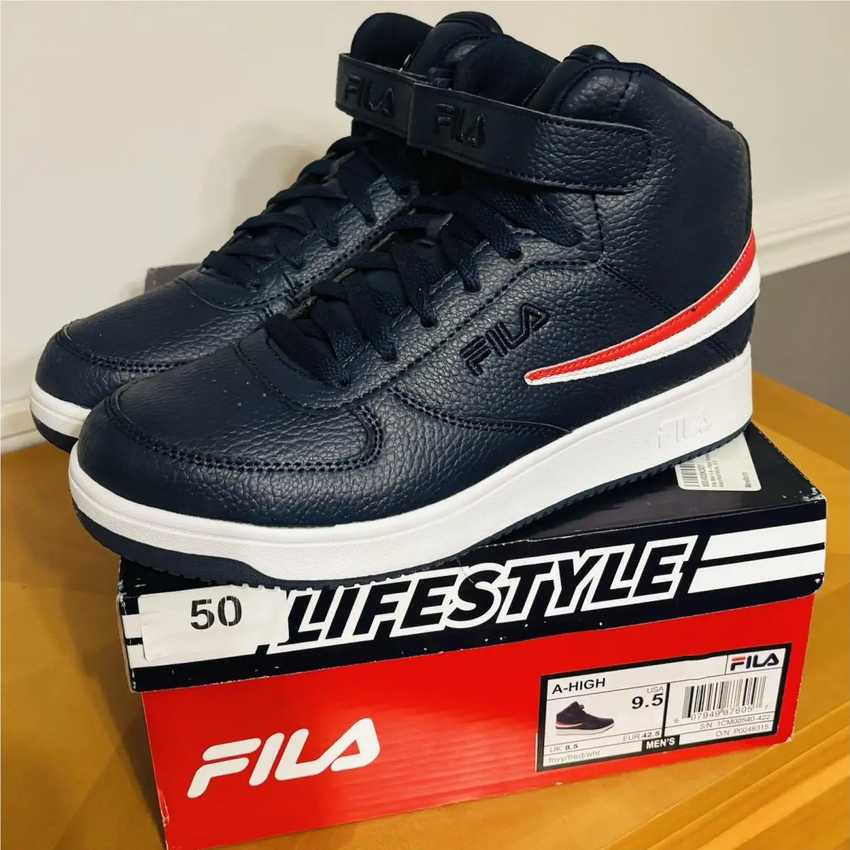 Fila A-high Mens 9.5 Navy Blue Mid Top Sneakers Shoes 1CM00540-422