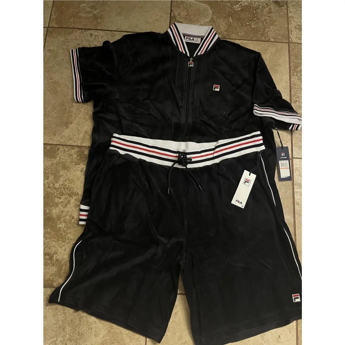 Fila Velour Short Track Suit Set Estudio Size 3XL Black Y2K