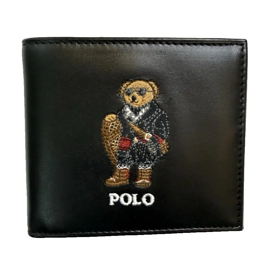 Polo Ralph Lauren Polo Bear Wallet Black Leather Billfold Bifold