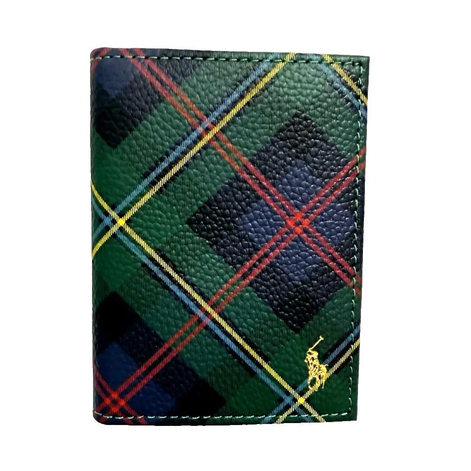 Polo Ralph Lauren Plaid Leather Folded Card Case Wallet Bifold