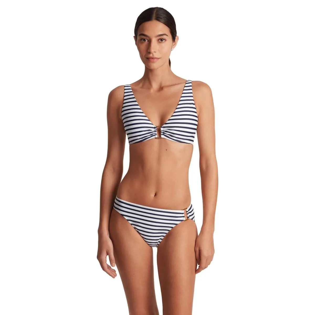 Lauren Ralph Lauren Luxe Stripe Over The Shoulder Bikini Top Navy White 8