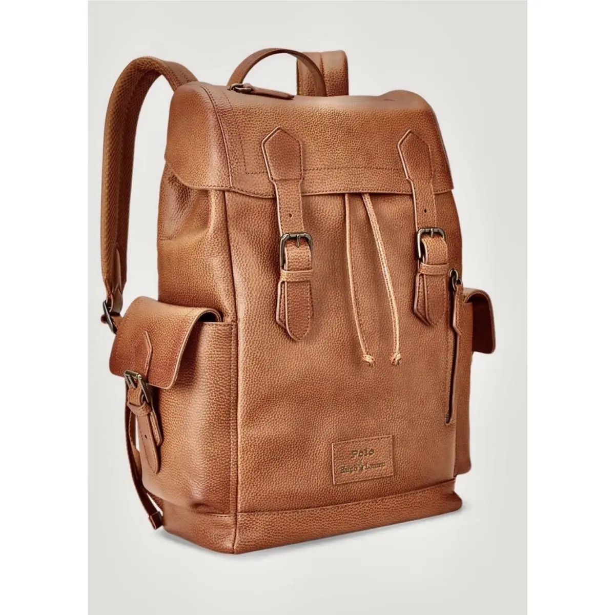 Polo Ralph Lauren 40x25x48 Cow Leather Backpack Made IN India Cognac Brown