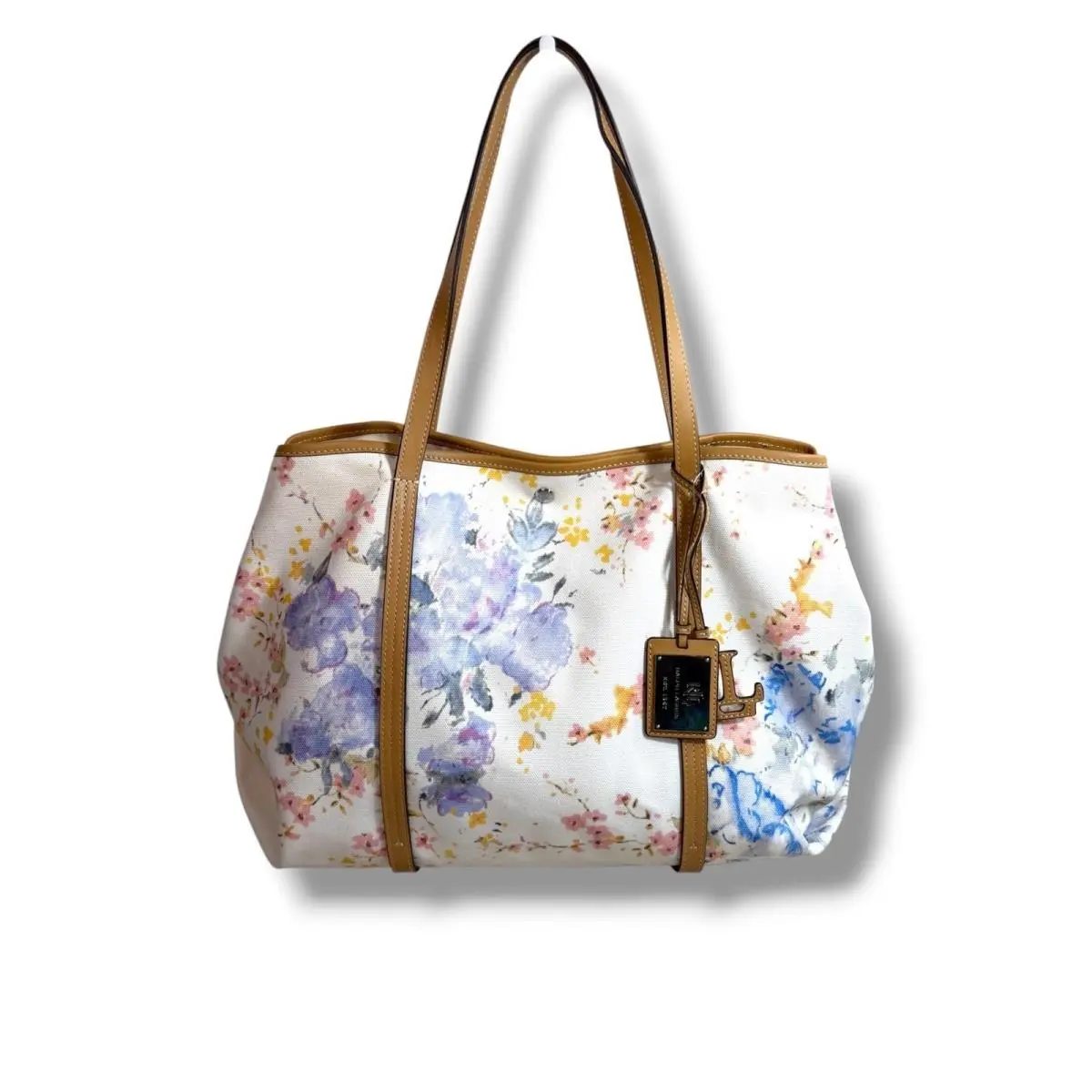 Lauren Ralph Lauren Emerie Floral Canvas Tote Bag Watercolor Flower Handbag