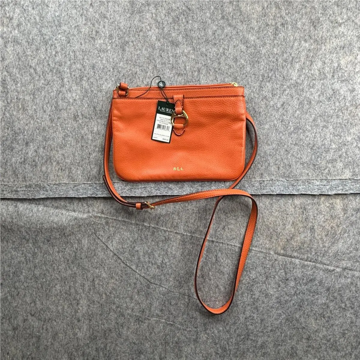 Lauren Ralph Lauren Anfield II Crossbody Bag Orange Leather Gold Hardware