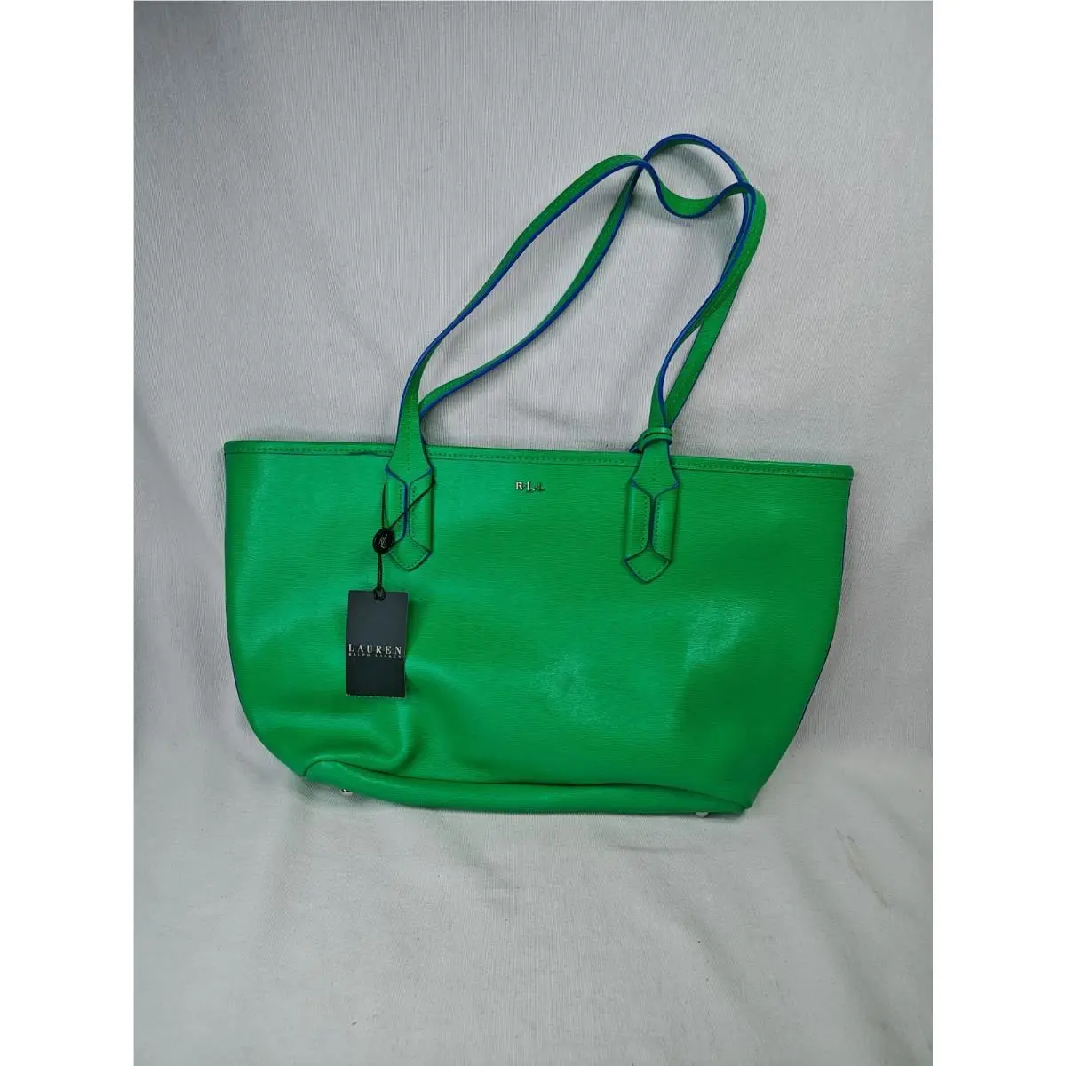 Lauren Ralph Lauren Tate Shopper Tote Bag Green Leather Pepper French Blue