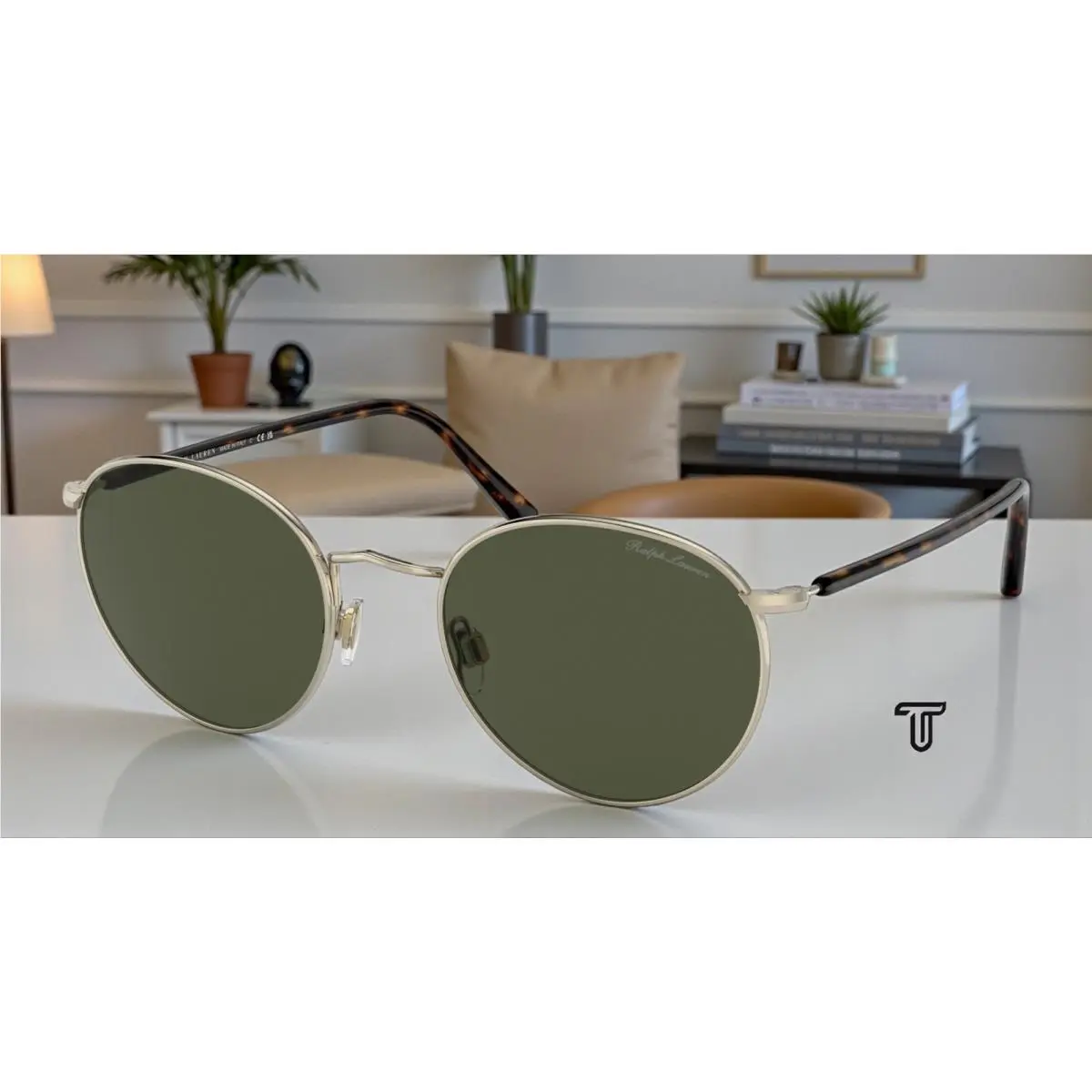Ralph Lauren RL7076 931631 Shiny Pale Gold Green 51 mm Men`s Sunglasses