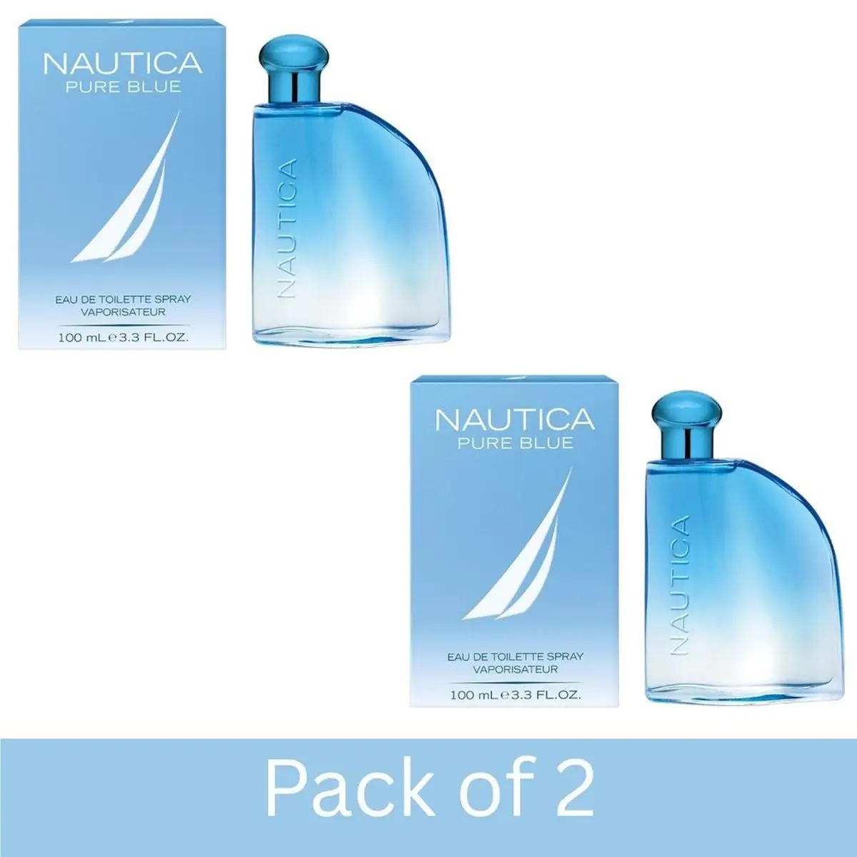 Nautica Pure Blue 3.4 oz / 100 ml Edt Spray For Men Pack of 2