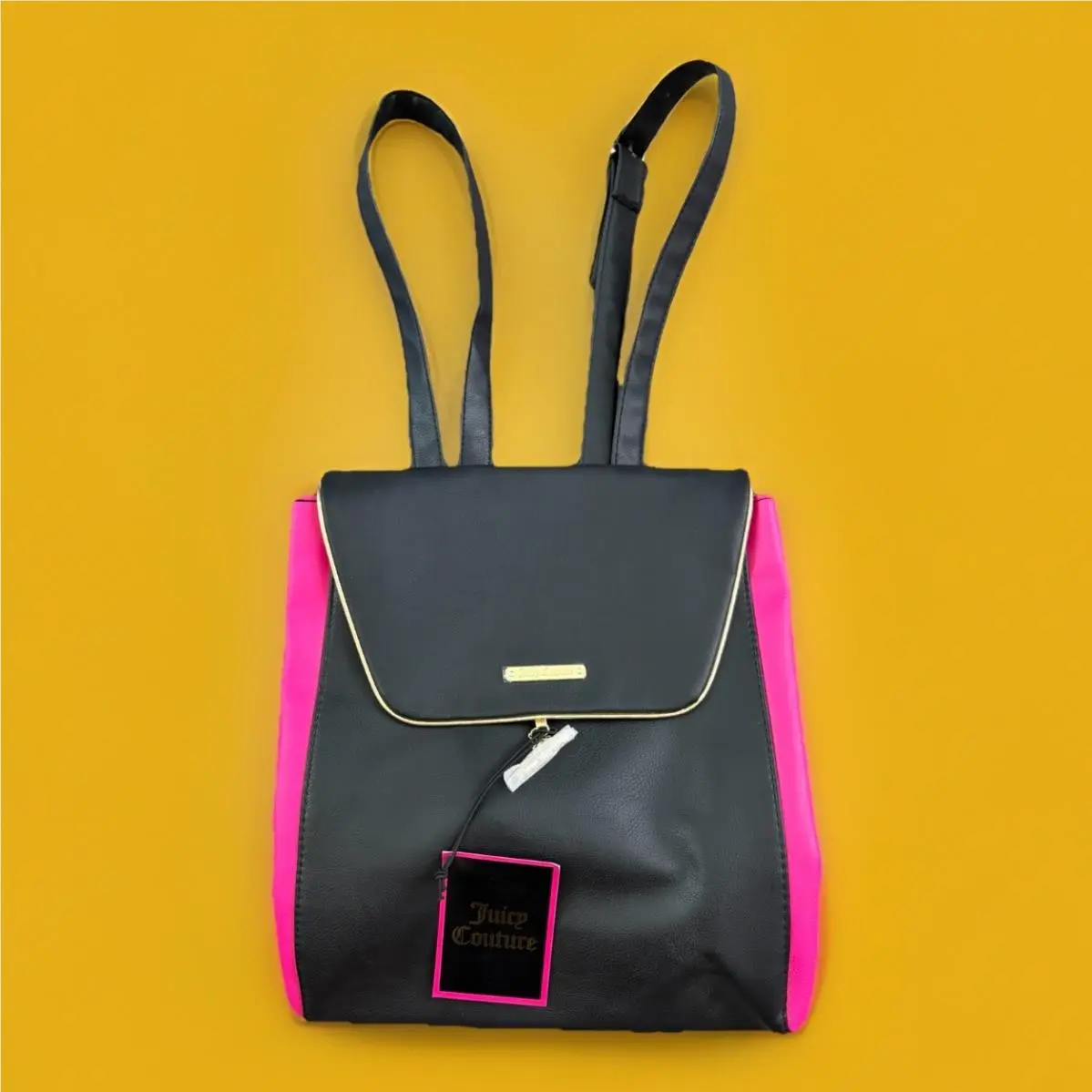 Juicy Couture Pink Black Backpack Bag with Gold Trim Hardware Y2K