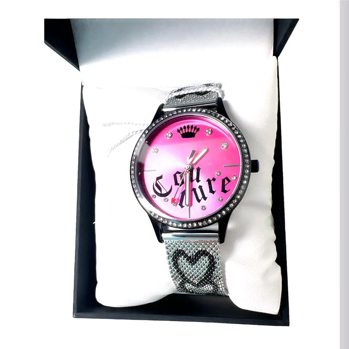 Juicy Couture Black Label Womens Watch Pink Face Silver Tone Stainless Steel