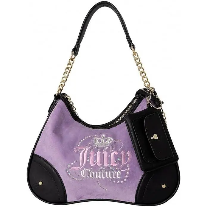 Juicy Couture Velour Dreamy Juicy Shoulder Bag in Lavender/chocolate