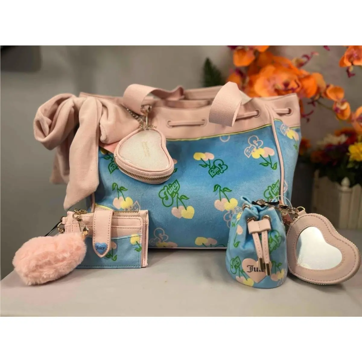 Retro Juicy Cherry Daydreamer Bag Card Case Drawstring Pouch by Juicy Couture