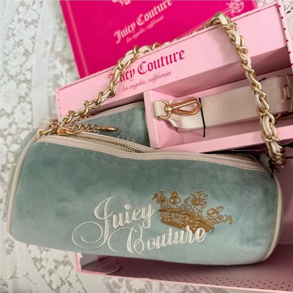 Juicy Couture Sage and Gold Heritage Barrel Crossbody Bag 3 Piece Set