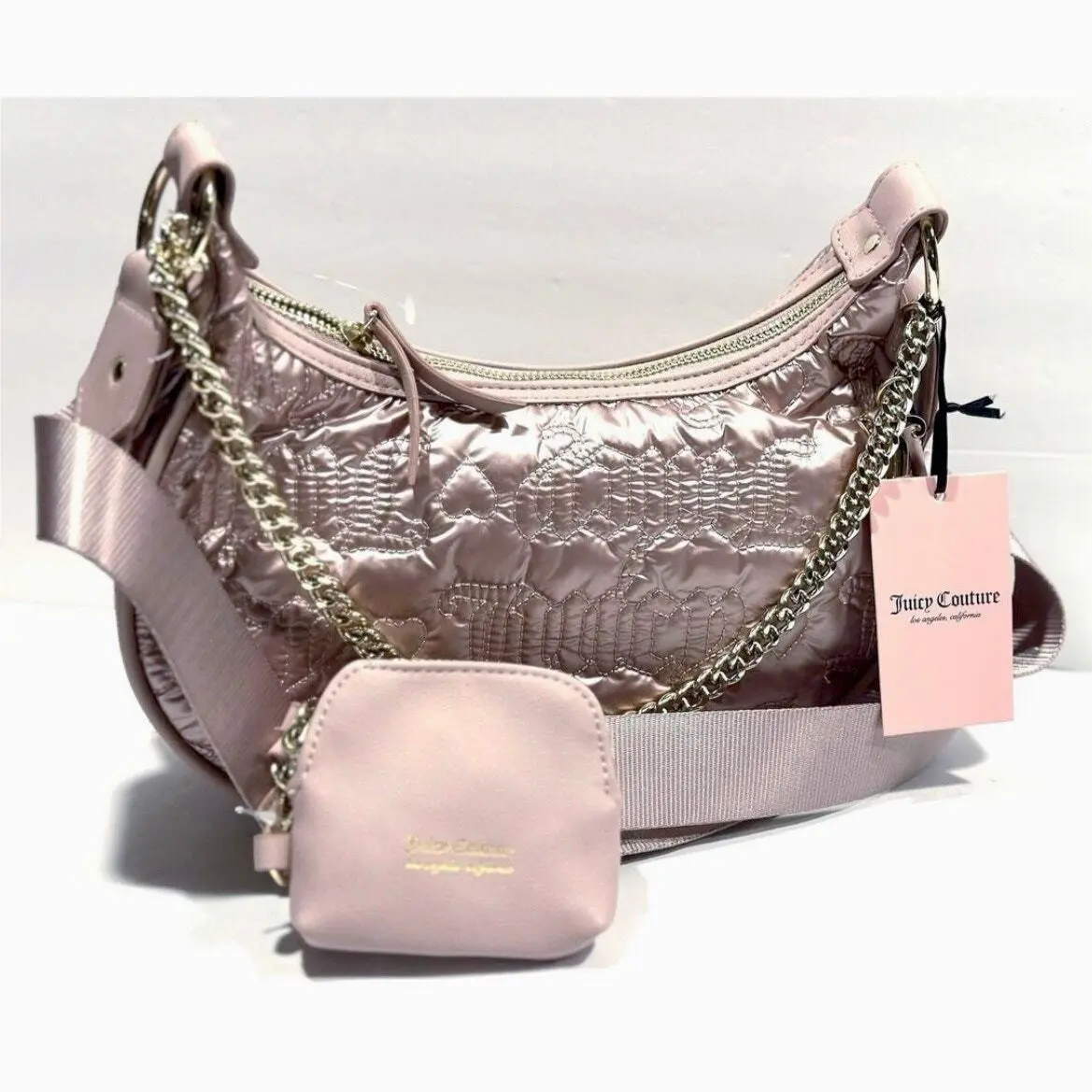 Juicy Couture Puff Half Moon Crossbody Bag Coin Purse Dusty Rose Pink Daydreamer