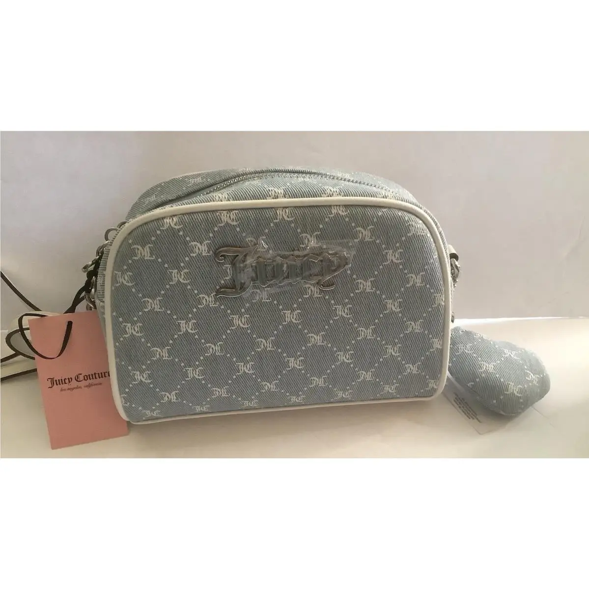 Juicy Couture LA Crossbody Bag Denim / White Logo Printed Y2K