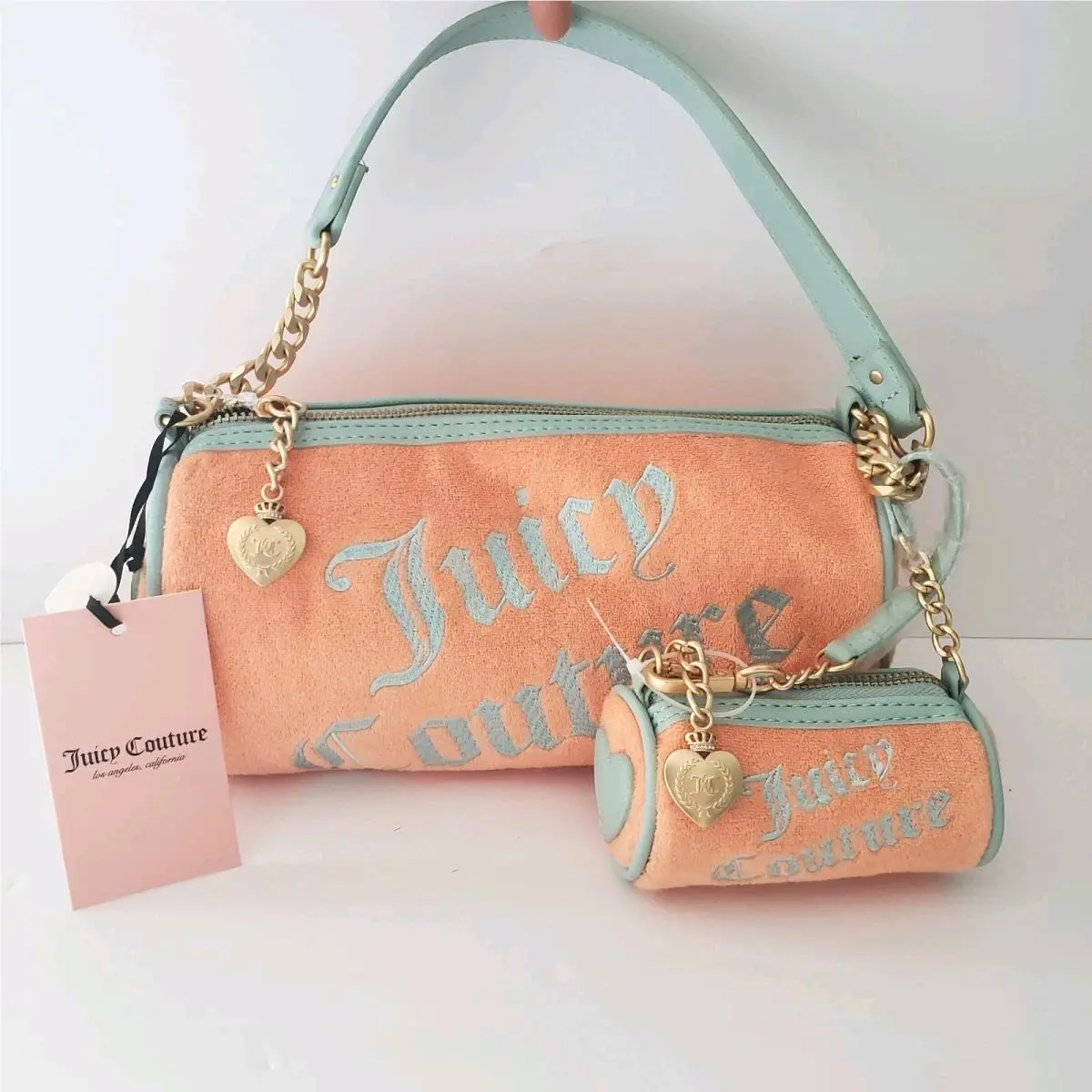 Juicy Couture Choose Juicy Il Barrel Bag with Mini Barrel Peach Turquoise Gold
