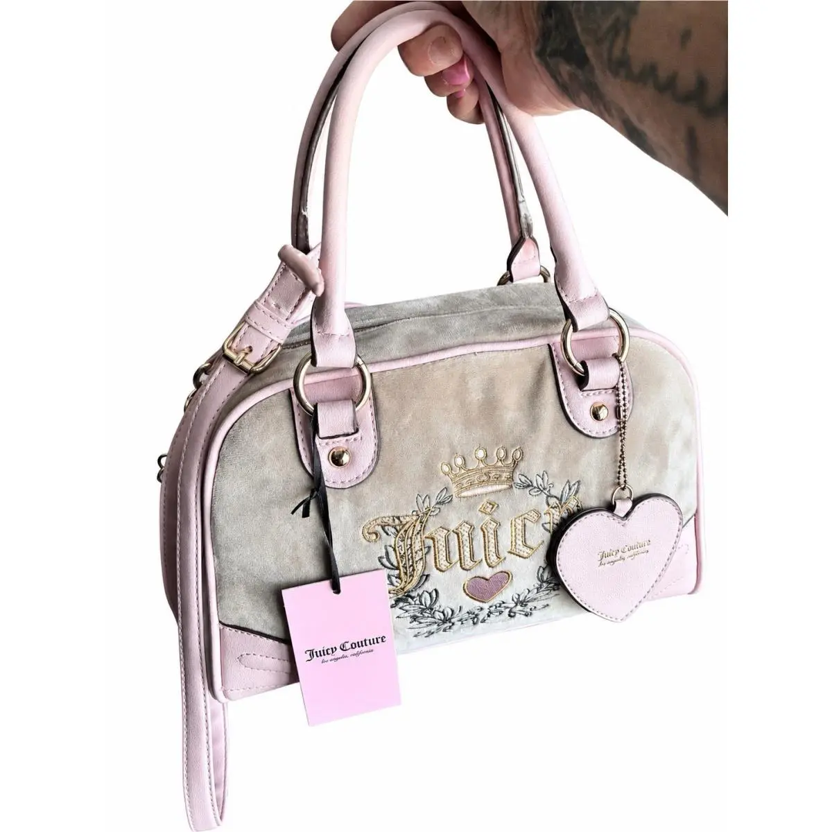 Juicy Couture Pink and Tan Heritage Bowler Bag