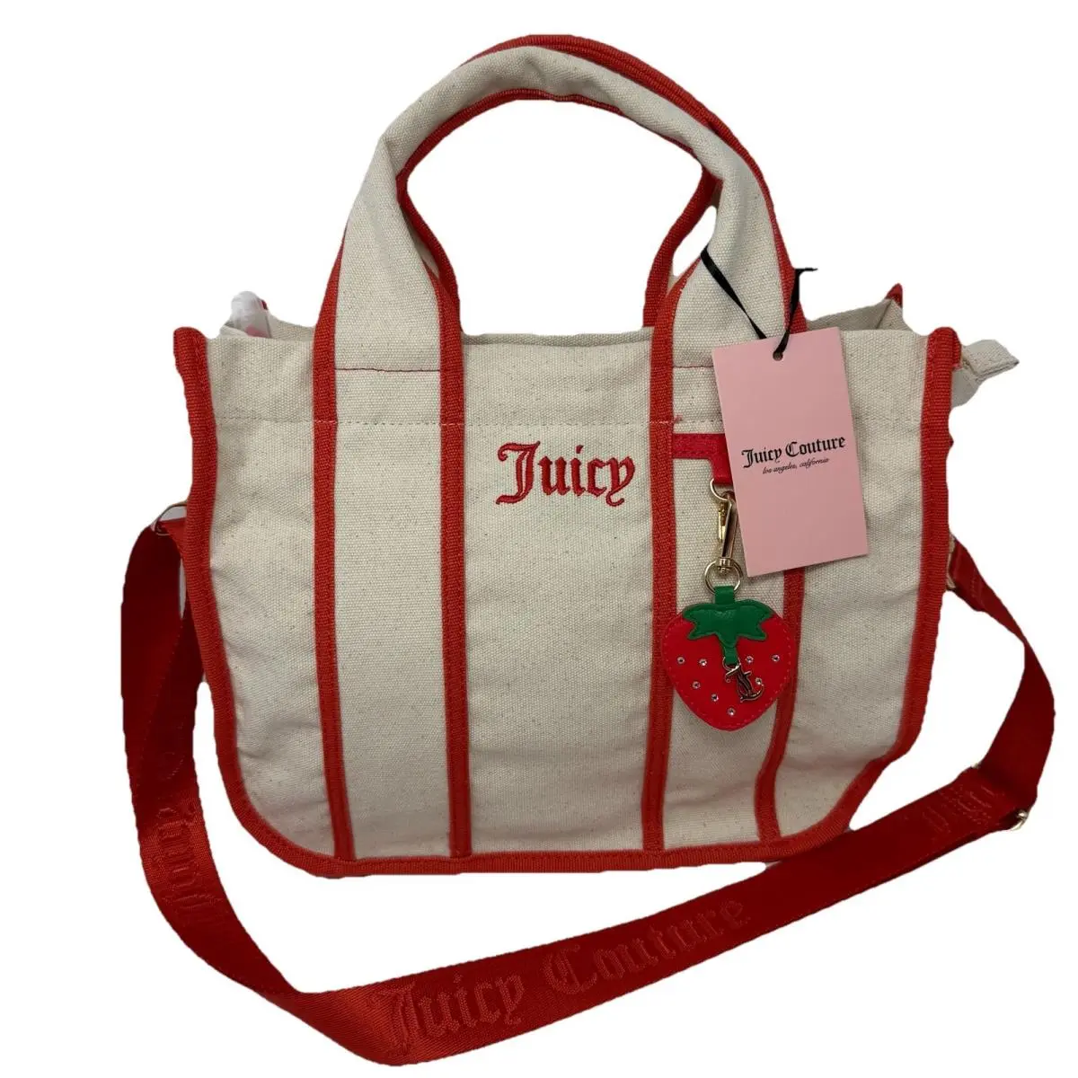 Have a Juicy Day Canvas Tote Bag Purse Strawberry Charm by Juicy Couture