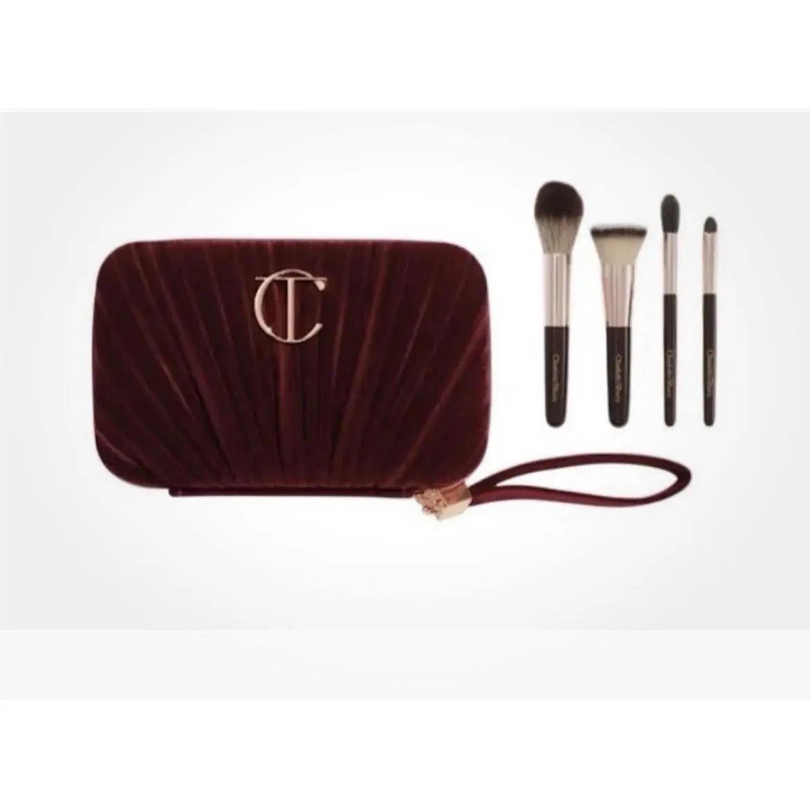 Charlotte Tilbury Hollywood Mini Brush Set Burgundy Makeup Bag