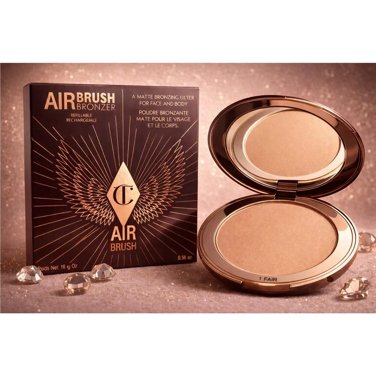 Charlotte Tilbury Airbrush Bronzer Fair 1 – Matte Refillable Compact – Full Size