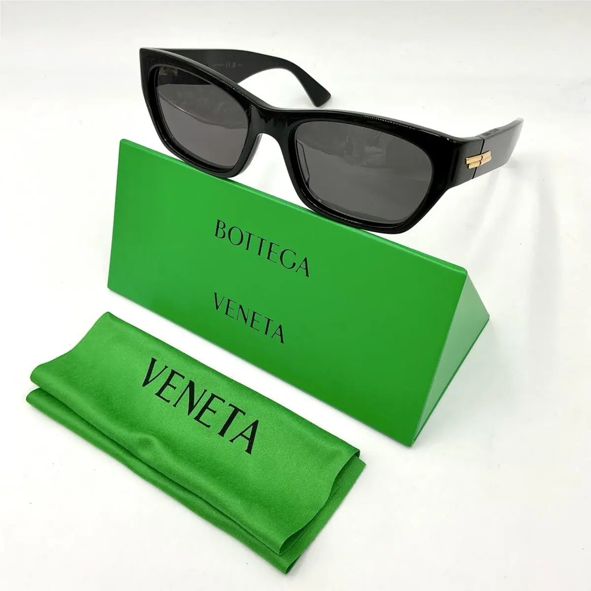 Bottega Veneta BV1143S Black Acetate Rectangular Sunglasses Women 55mm