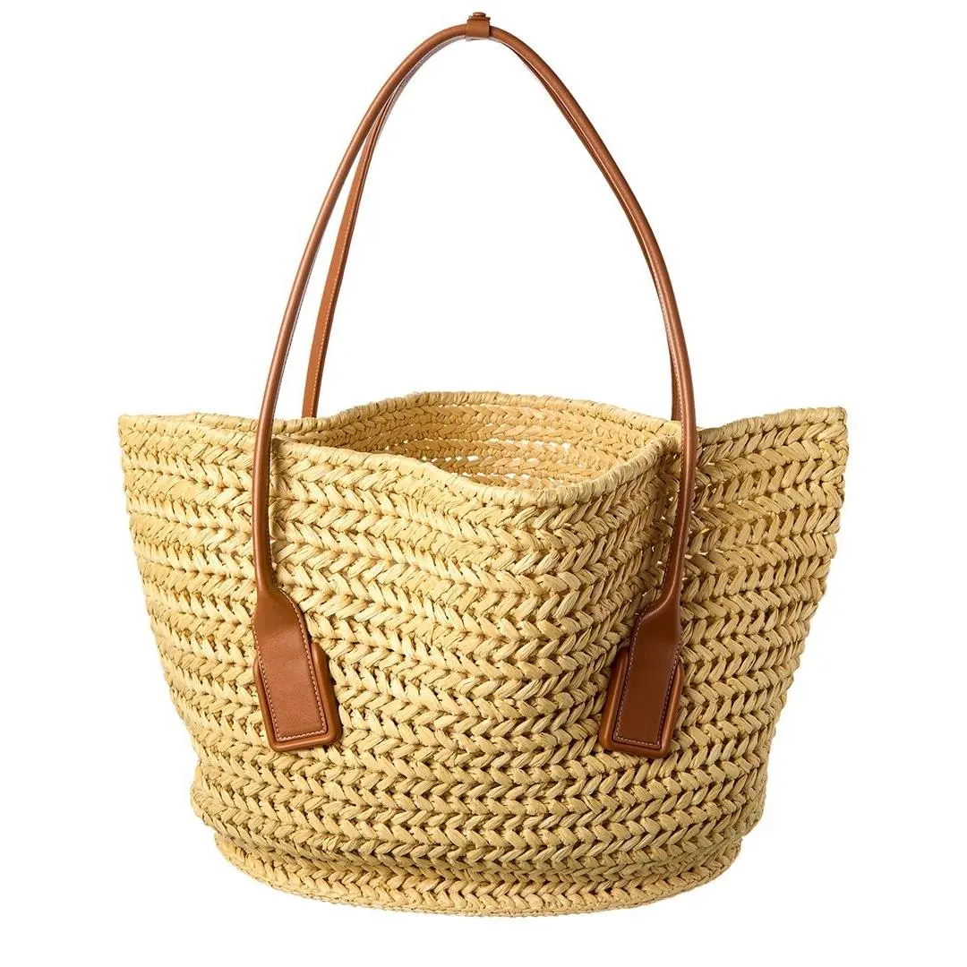 Bottega Veneta Arco Medium Raffia Leather Basket Tote Women`s Brown
