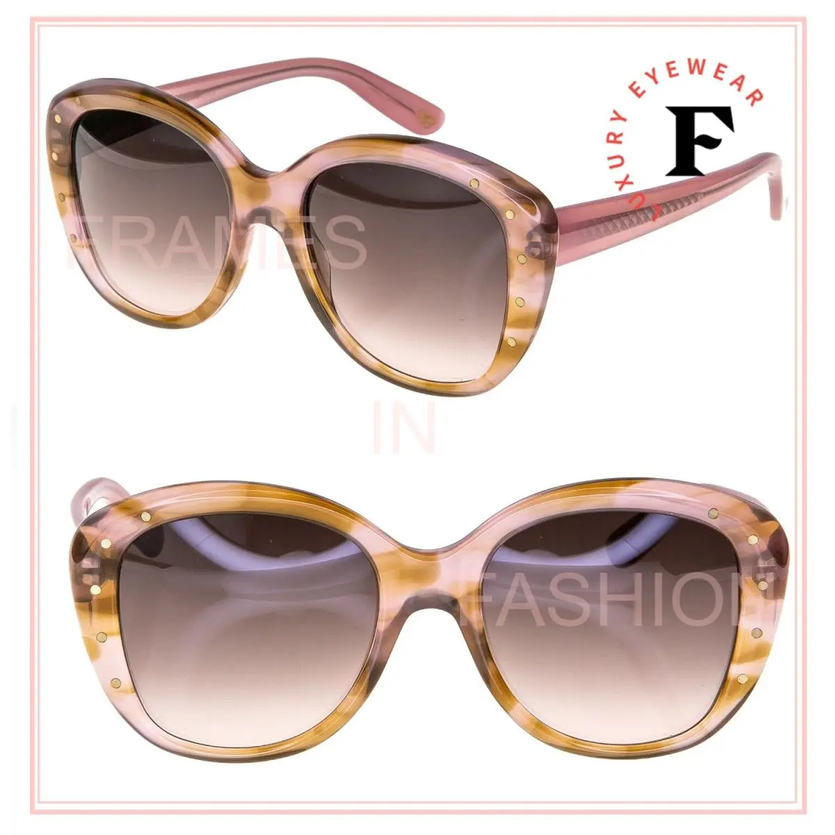 Bottega Veneta 198 BV198S Brown Pink Stripe Butterfly Pin Oversized Sunglasses