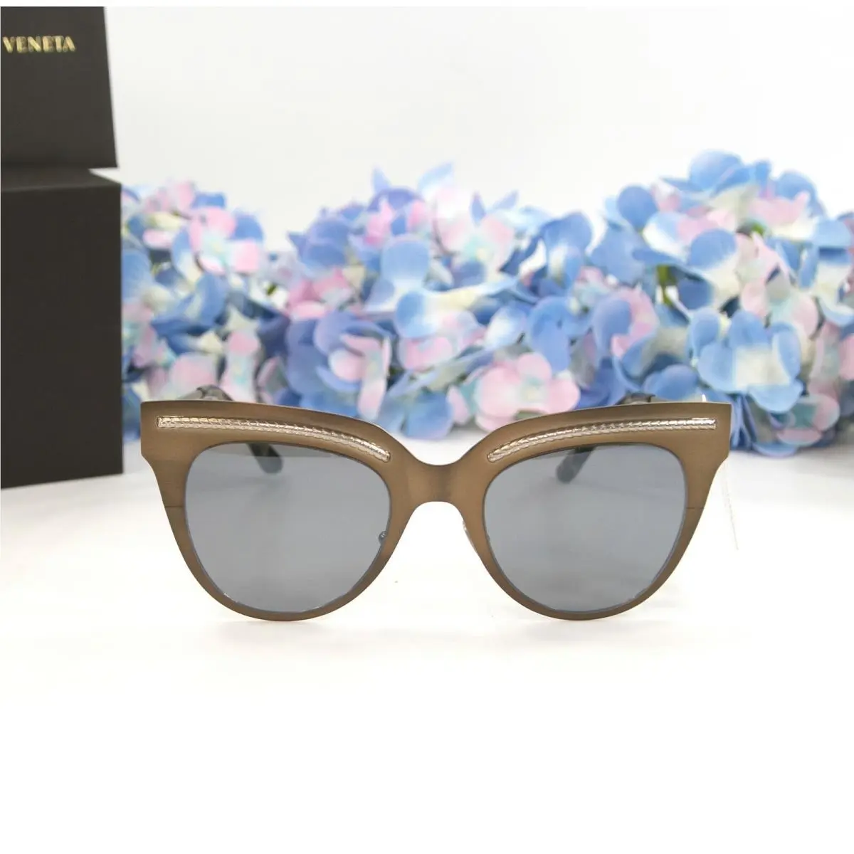 Bottega Veneta Burnished Copper Cat Eye Metal Logo Sunglasses Case