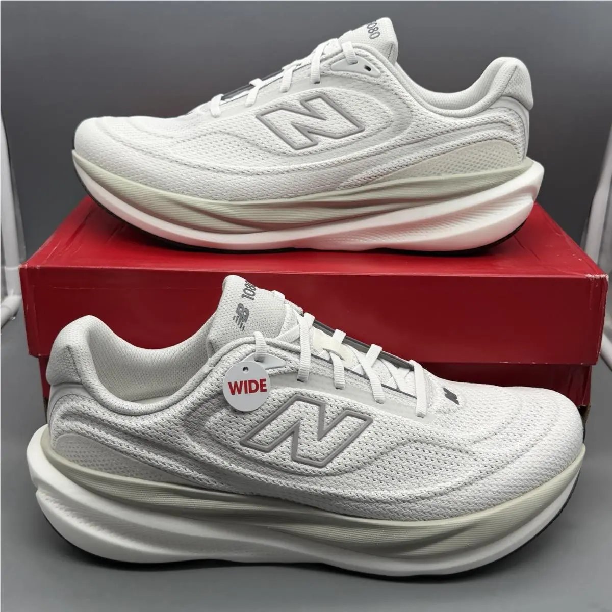 New Balance 1080 v15 Mens 10.5 2E Wide Running Training Gym Shoes White Grey