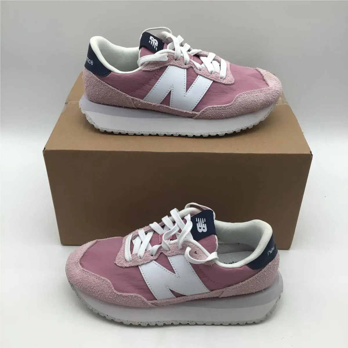New Balance 237 Pink White Navy Suede Nylon Sneakers WS237PK Womens Size 8 New