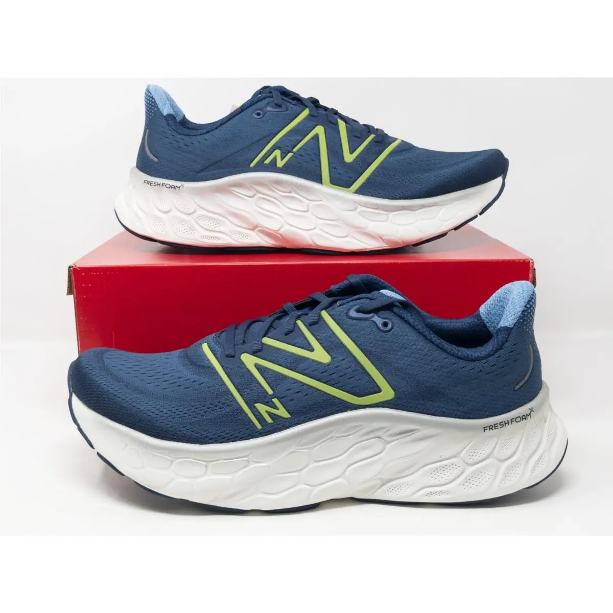 Sz 11.5 New Balance Fresh Foam X More v4 Running Shoes Navy Pineapple MMORCN4